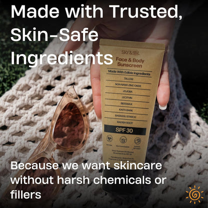 Sky and Sol Mineral Sunscreen SPF 50 | With Grass-Fed Tallow & Zinc Oxide | Non-Greasy Formula for Face & Body