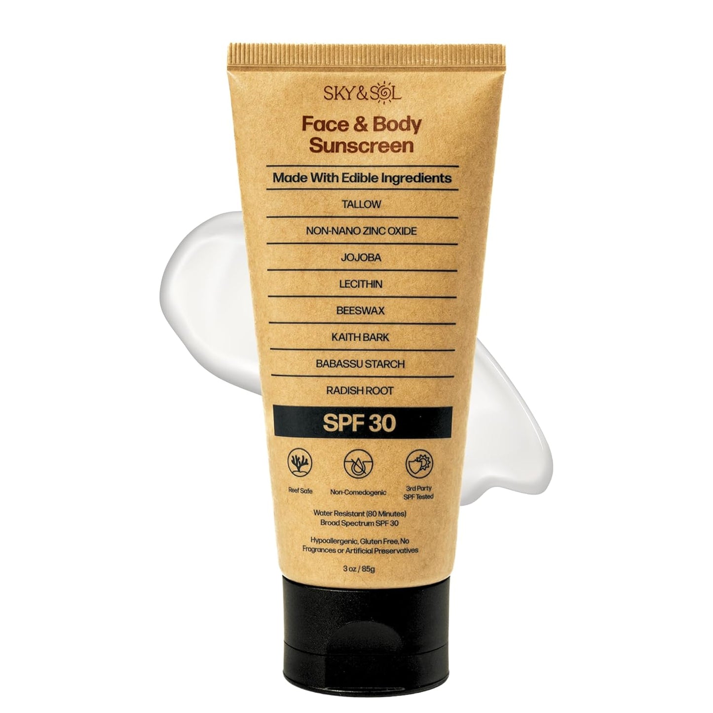 Sky and Sol Mineral Sunscreen SPF 50 | With Grass-Fed Tallow & Zinc Oxide | Non-Greasy Formula for Face & Body