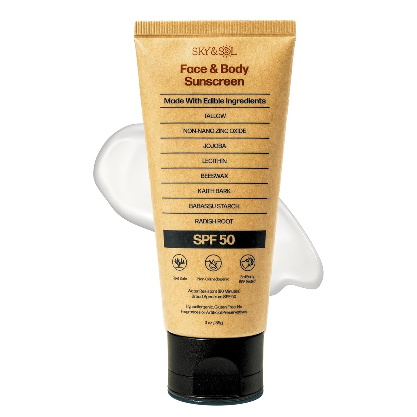 Sky and Sol Mineral Sunscreen SPF 50 | With Grass-Fed Tallow & Zinc Oxide | Non-Greasy Formula for Face & Body